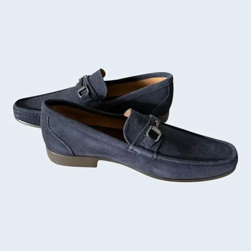 Peter Millar Crown Navy Blue Suede Bit Loafers Men’s 8.5 M Horsebit Brazil